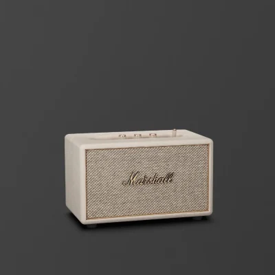 Marshall Acton IV màu Cream mặt trước, lưới vải và logo vàng