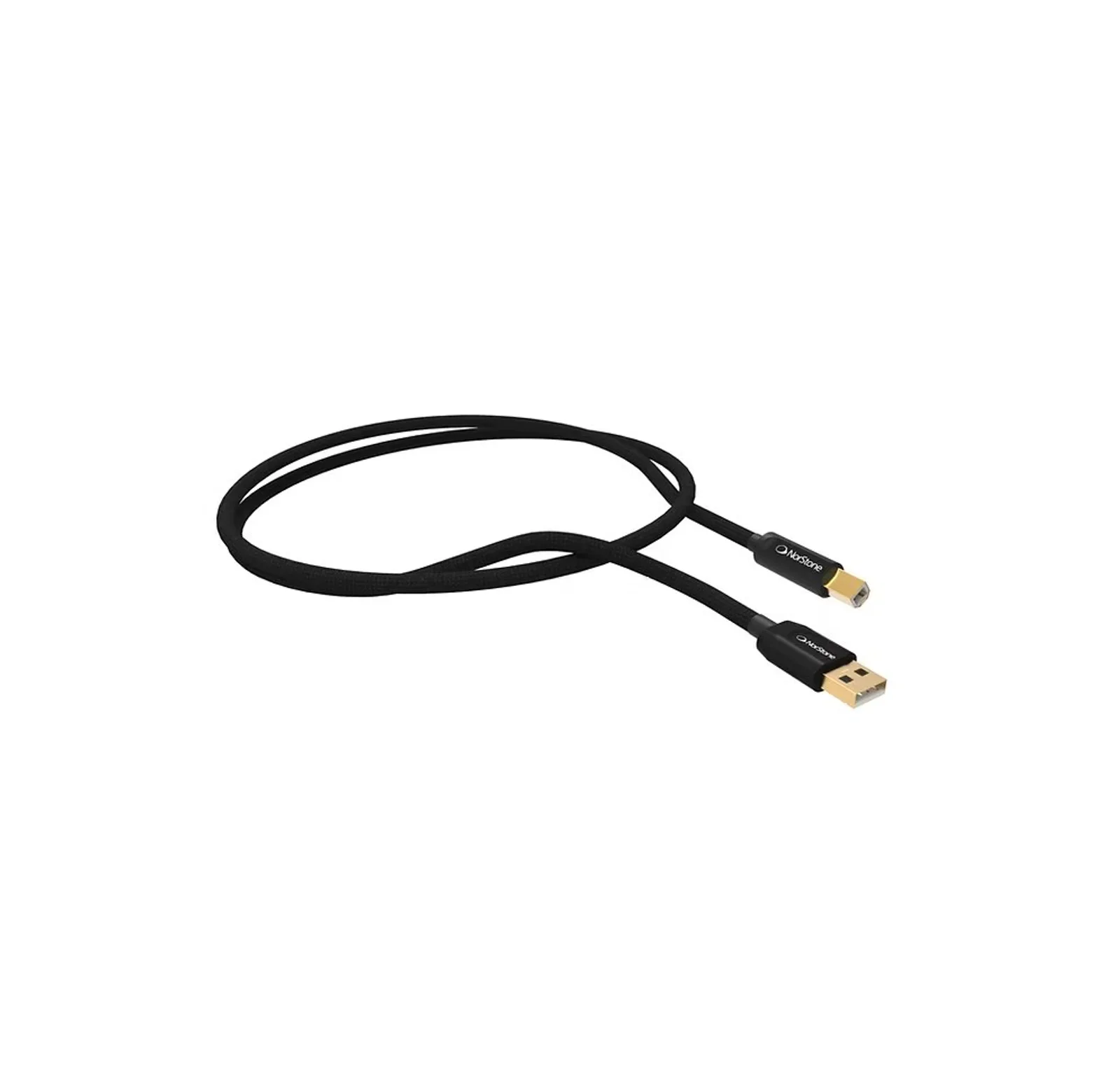 Cáp NorStone Arran USB Type-A sang Type-B, vỏ bện đen, jack mạ vàng và logo NorStone