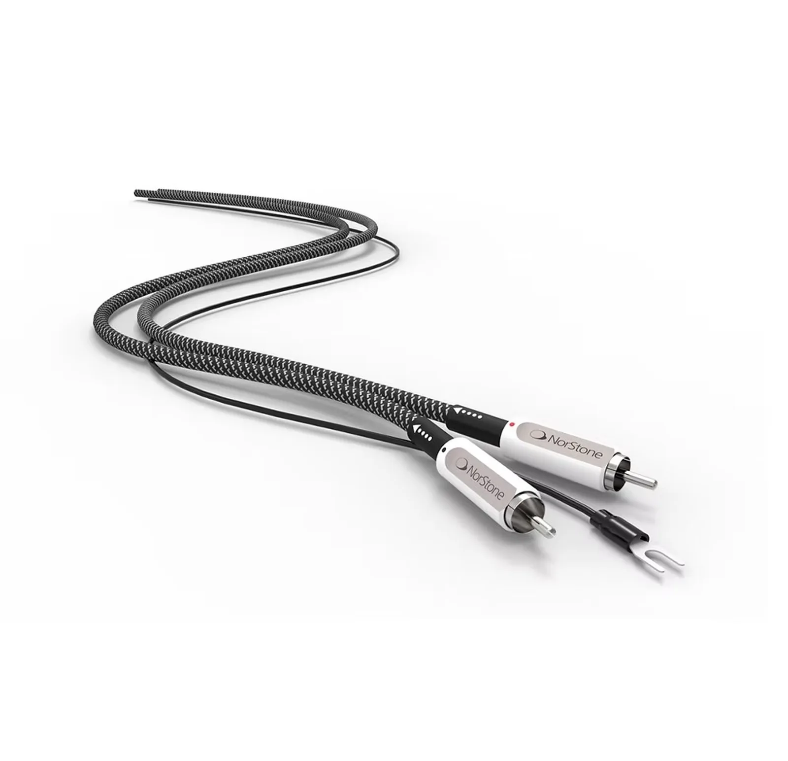Cáp NorStone Jura RCA 100 bện đen trắng, jack trắng kèm dây ground đầu spade