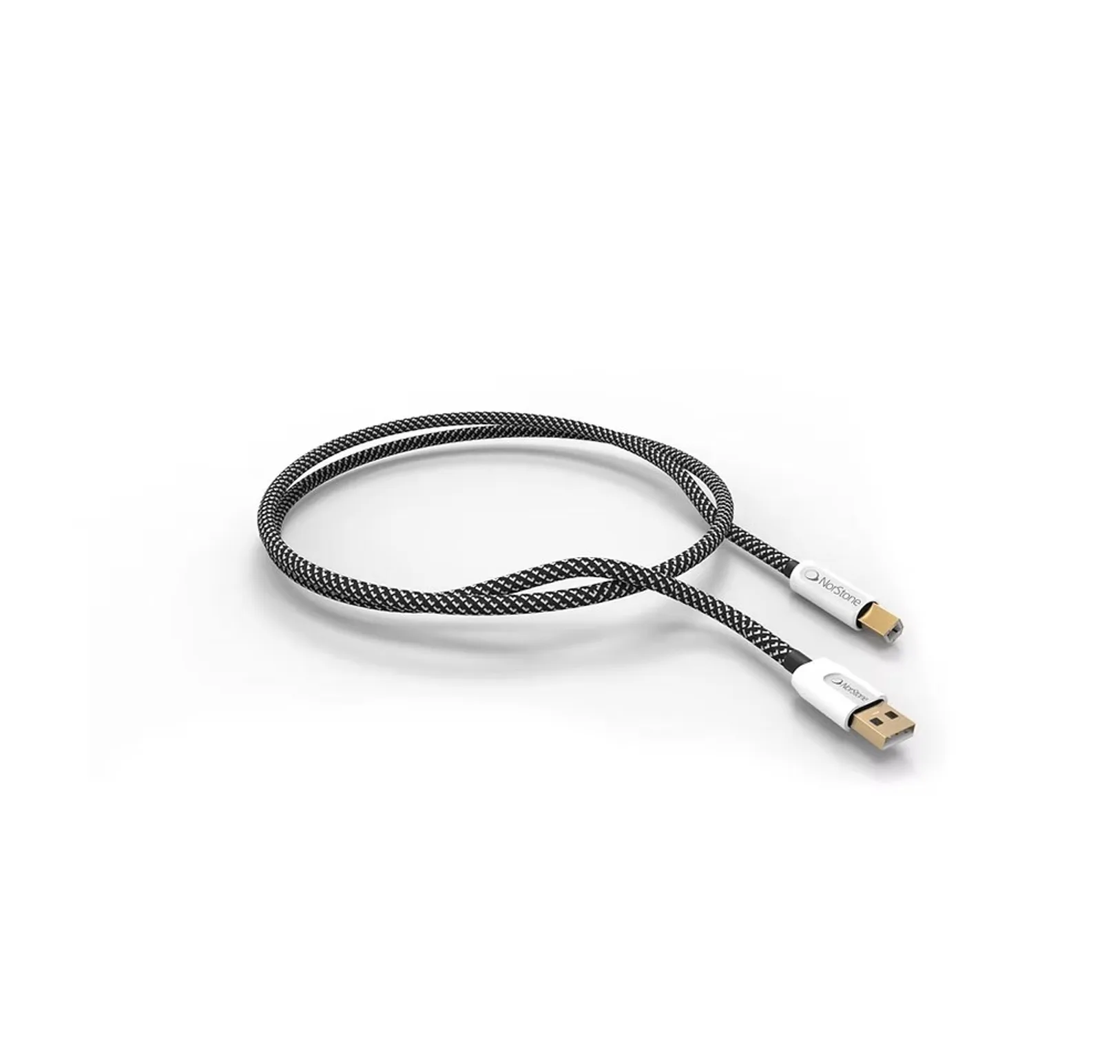 Cáp NorStone Jura USB Type-A sang Type-B, vỏ bện đen trắng, jack trắng mạ vàng