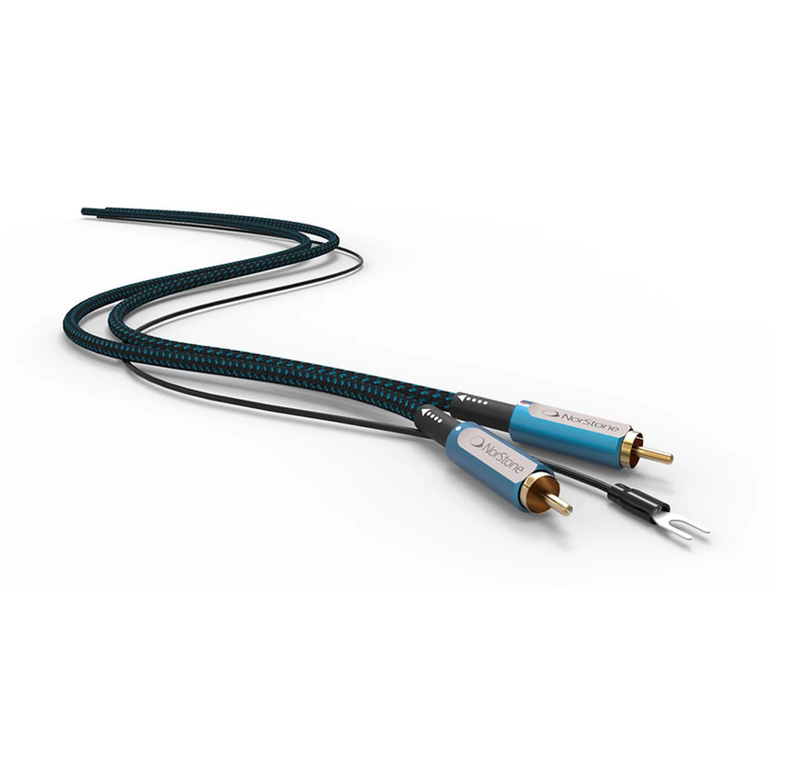 Cáp NorStone Skye RCA 150 bện xanh đen, jack xanh mạ vàng kèm dây ground đầu spade