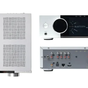 Onkyo Muse Y-40 bạc: mặt trên, mặt trước và mặt sau với đầy đủ cổng kết nối