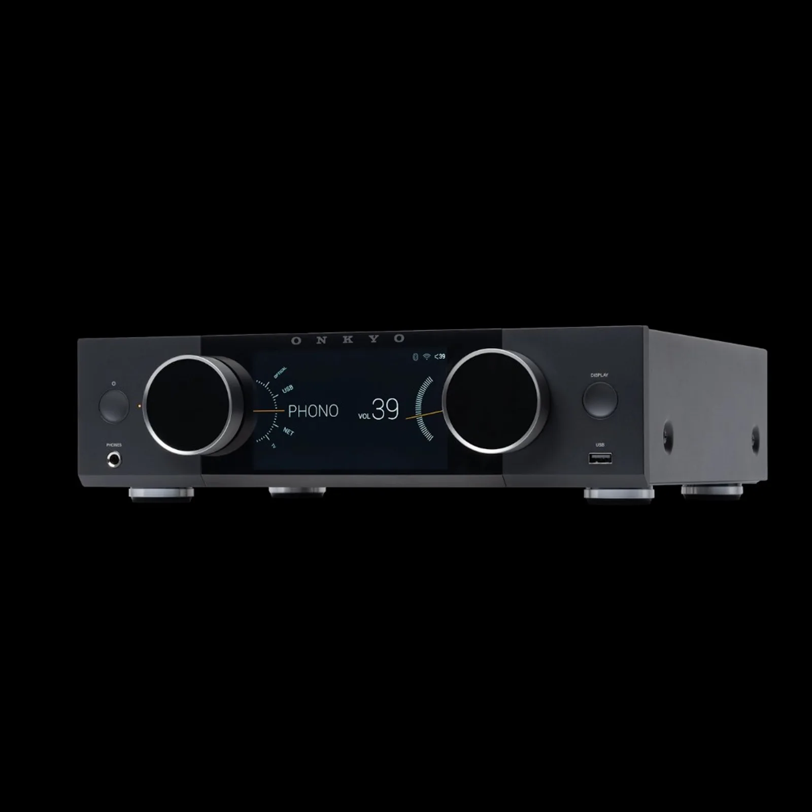 Onkyo Muse Y-40 đen, nguồn Phono volume 39, cổng tai nghe và USB