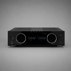 Onkyo Muse Y-40 đen mặt trước studio với đồng hồ VU xanh và hai núm bạc