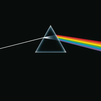 Bìa album Pink Floyd The Dark Side of the Moon 1973: lăng kính cầu vồng trên nền đen