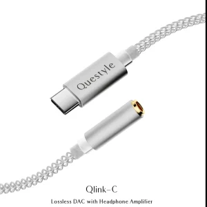 Questyle Qlink-C dongle DAC USB-C 3.5mm Lossless DAC with Headphone Amplifier trên nền trắng