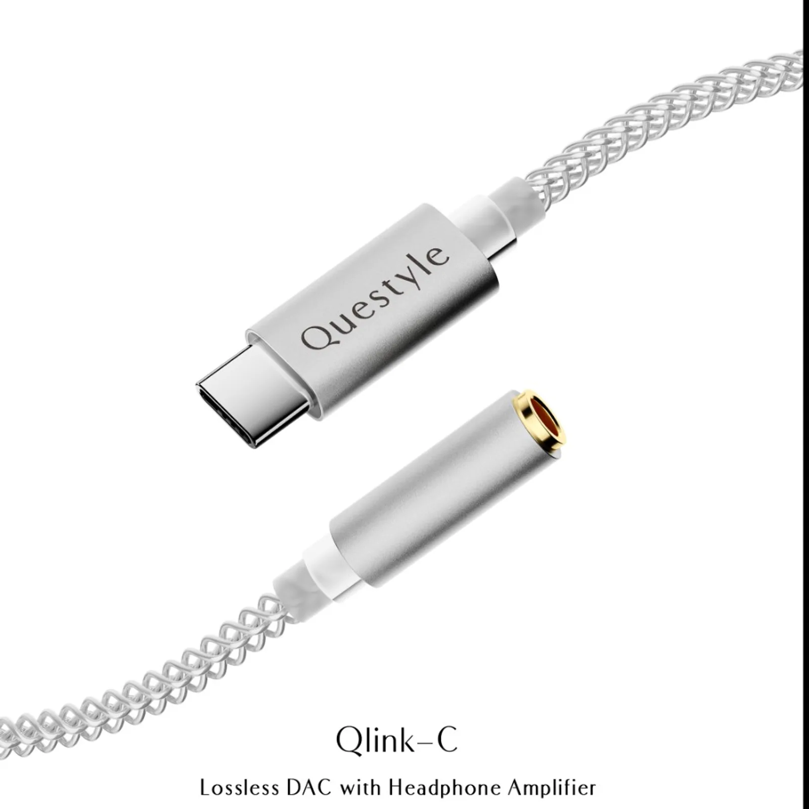 Questyle Qlink-C dongle DAC USB-C 3.5mm Lossless DAC with Headphone Amplifier trên nền trắng