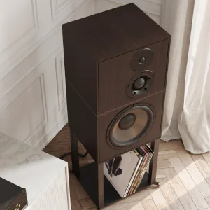 Cặp loa Revival Audio ATALANTE 5 trong phòng cổ điển với lò sưởi và ampli