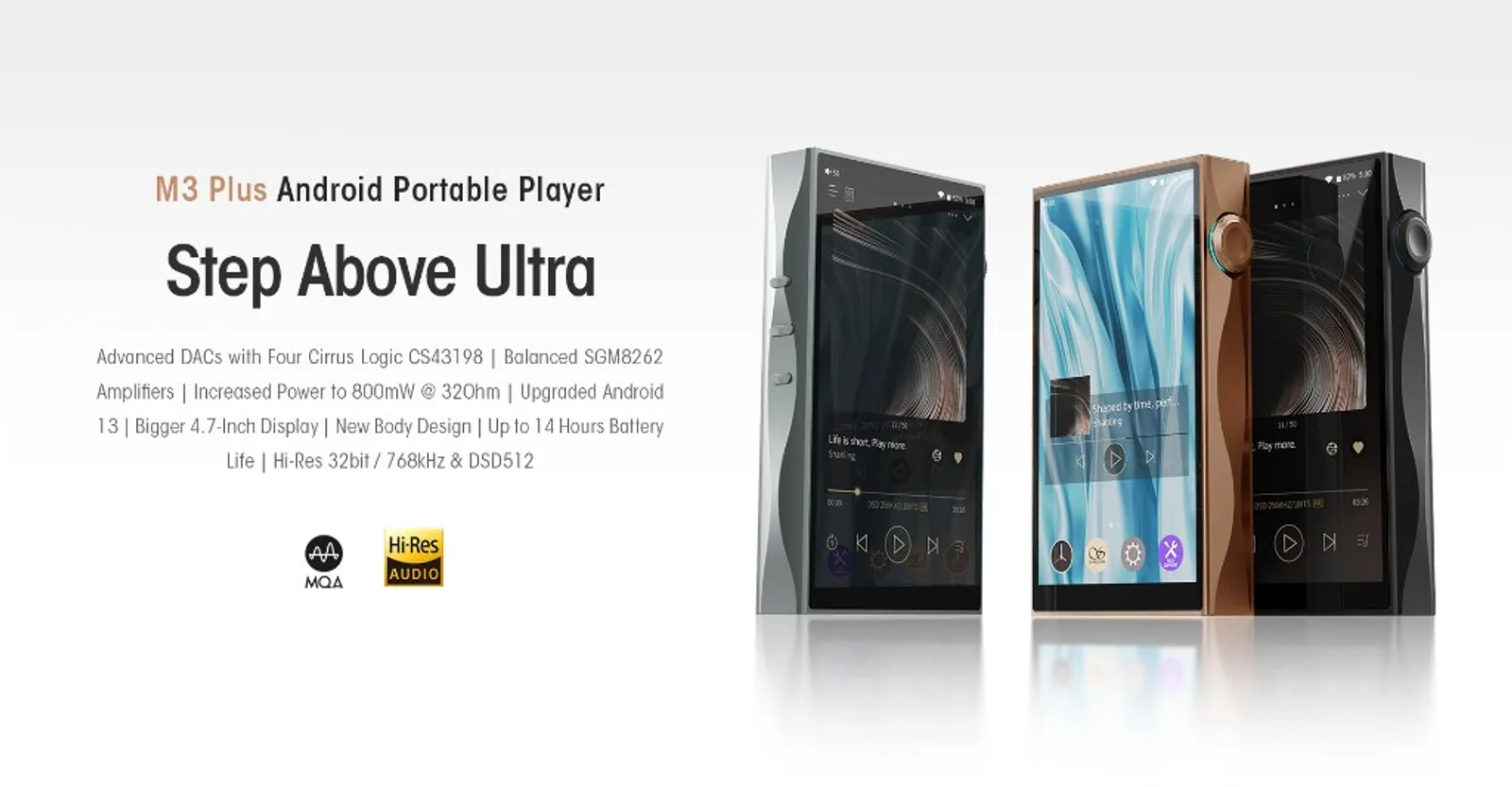 Banner Shanling M3 Plus Android Portable Player ba màu bạc mocha đen, quad CS43198, Android 13, MQA Hi-Res