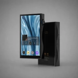 Shanling M3 Plus đen mặt trước màn xanh và mặt sau kính logo Hi-Res Audio