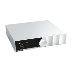 SMSL D200 DAC màu bạc góc 3/4, màn hình digital và logo SMSL