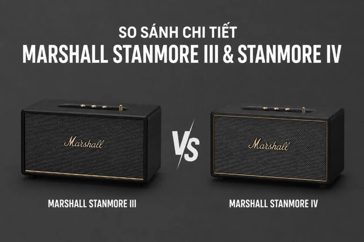 So sánh thiết kế loa Marshall Stanmore III và Stanmore IV, viền vàng bao quanh mặt trước đời IV
