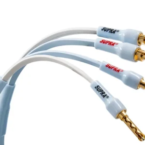 Bốn đầu banana Combicon Supra PLY vàng, ống ice blue logo SUPRA đỏ đen và ống chia Y