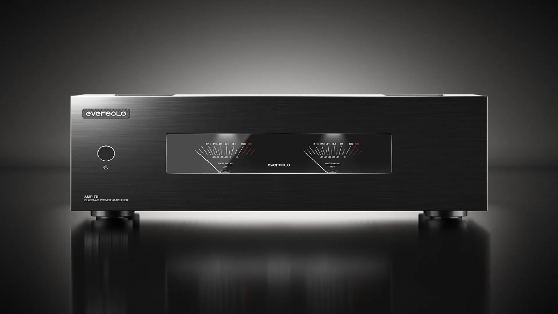 Eversolo AMP-F8 power amp Class AB mặt trước với VU meter kép