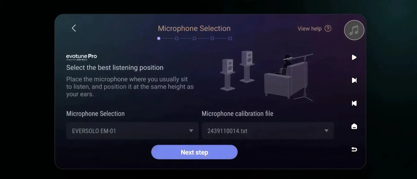 Màn hình evotune Pro chọn micro Eversolo EM-01 và file hiệu chuẩn