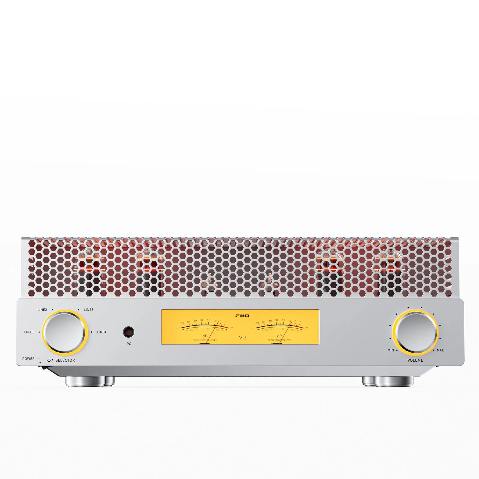 FiiO EA13 màu đen góc nghiêng, thấy chân đế kim loại và dây nguồn