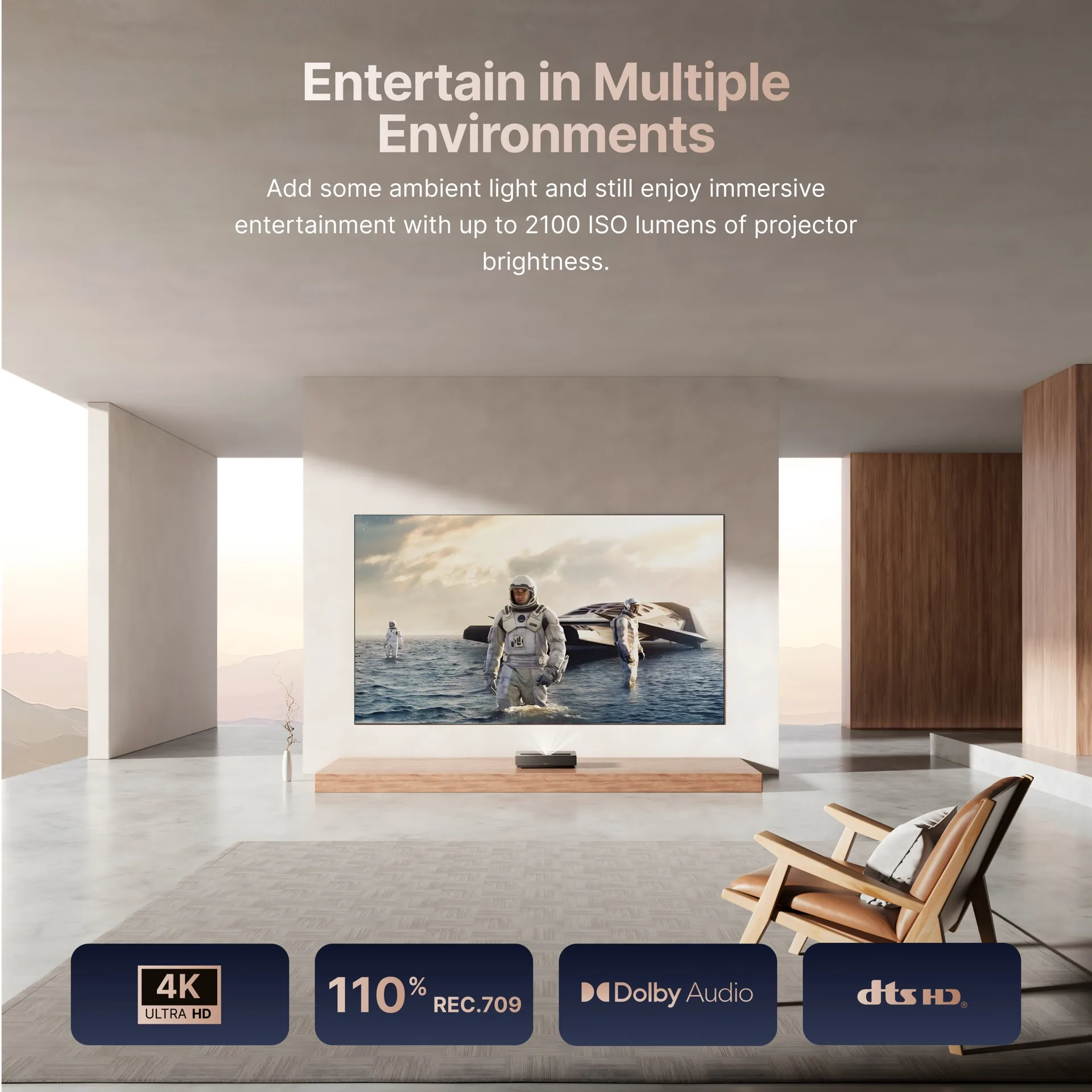 Formovie Cinema Edge 2100 ISO Lumens chiếu phòng khách