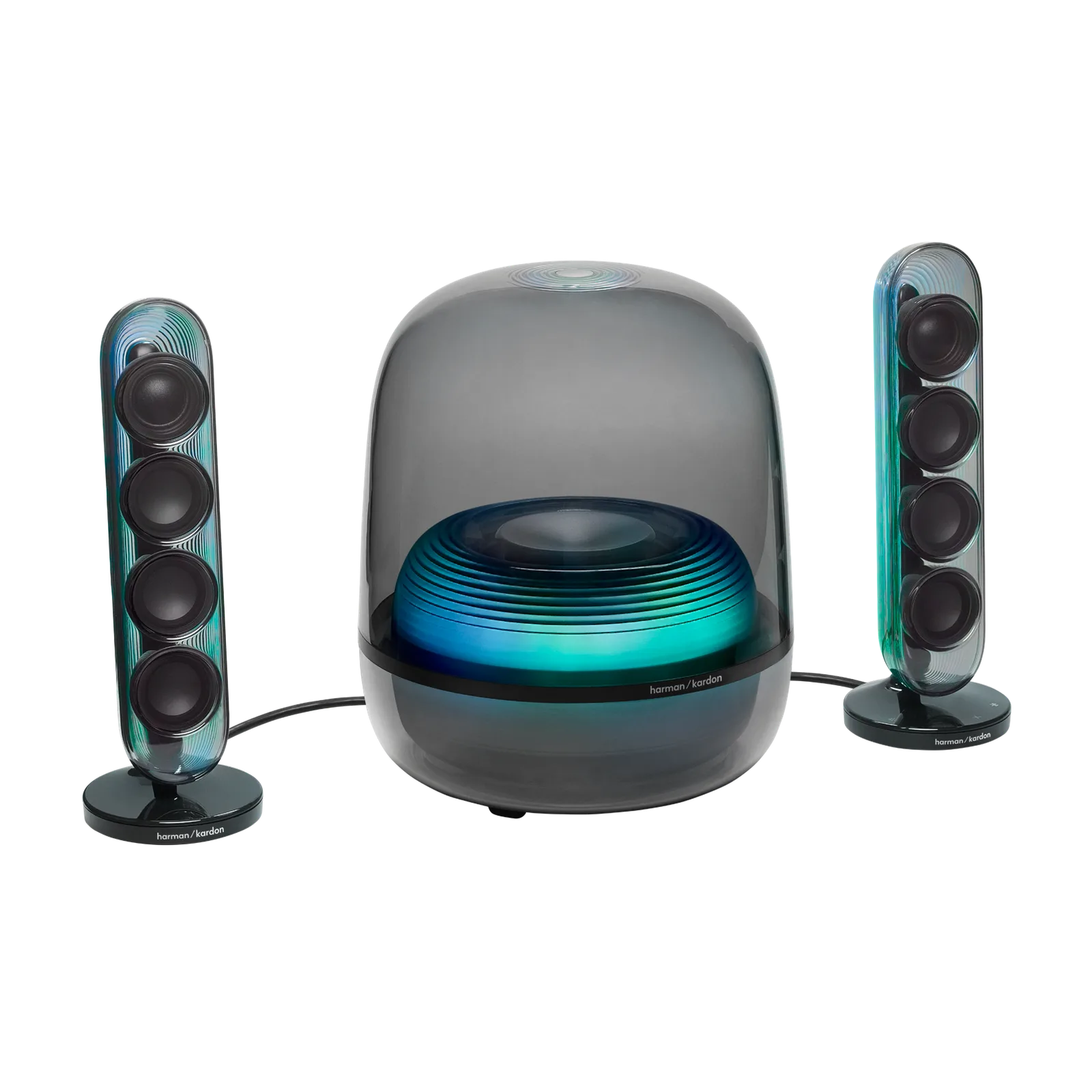 Harman Kardon SoundSticks 5 Black: hệ 2.1 vòm trong suốt và subwoofer, đèn Aurora