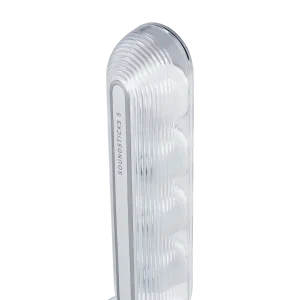 Cận loa vệ tinh Harman Kardon SoundSticks 5 White: vòm trong suốt và tweeter dome màng lụa