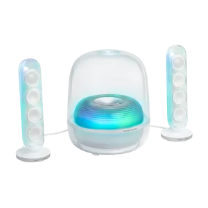 Harman Kardon SoundSticks 5 White: hai loa vệ tinh vòm trong suốt và subwoofer, đèn Aurora