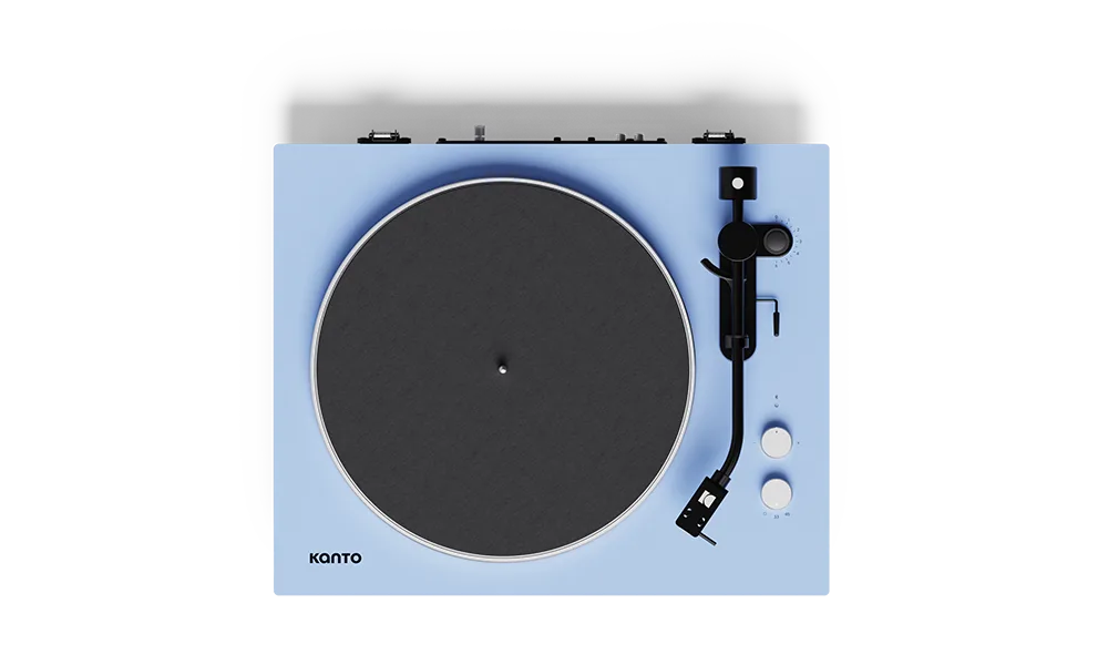 Kanto OBI3 G2 Ice Blue góc 3/4, platter nhôm