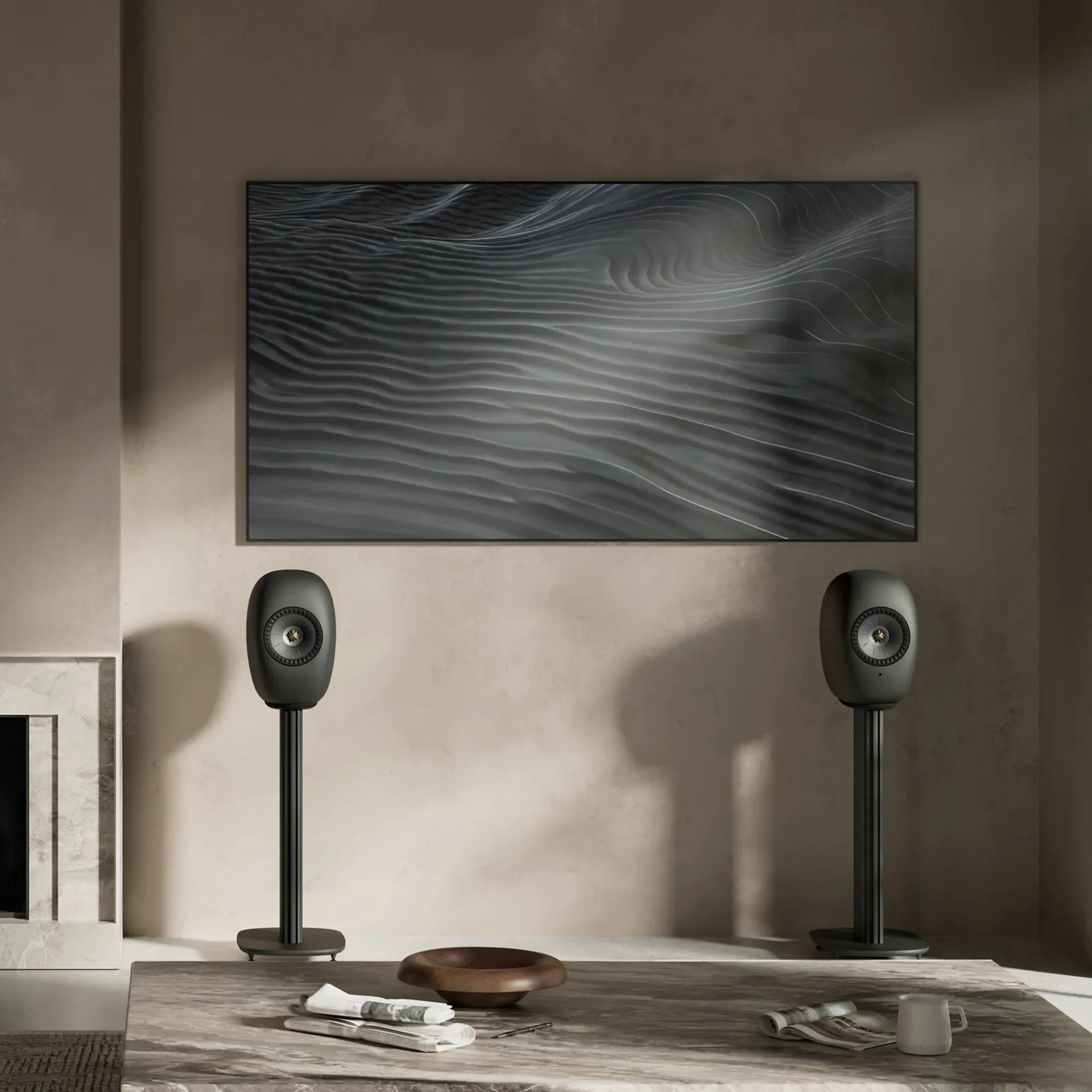 KEF LS LUXE trên chân S-LUXE Floor Stand phòng nghe
