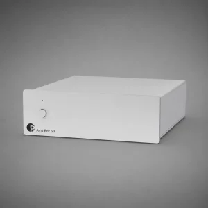 Pro-Ject Amp Box S3 bạc mặt trước studio nền xám