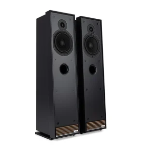 Cặp loa cột Ruark Talisman-R Satin Charcoal không lưới, cổng bass trước và slat Walnut