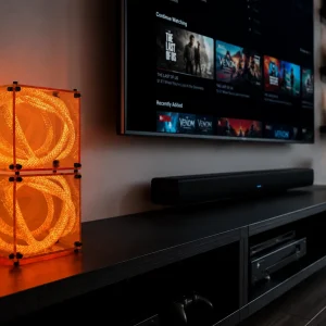 Hai Cube Lamp xếp module trên kệ TV District M
