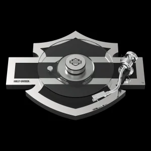 Platter kính 300mm Pro-Ject Harley-Davidson Turntable trên nền đen