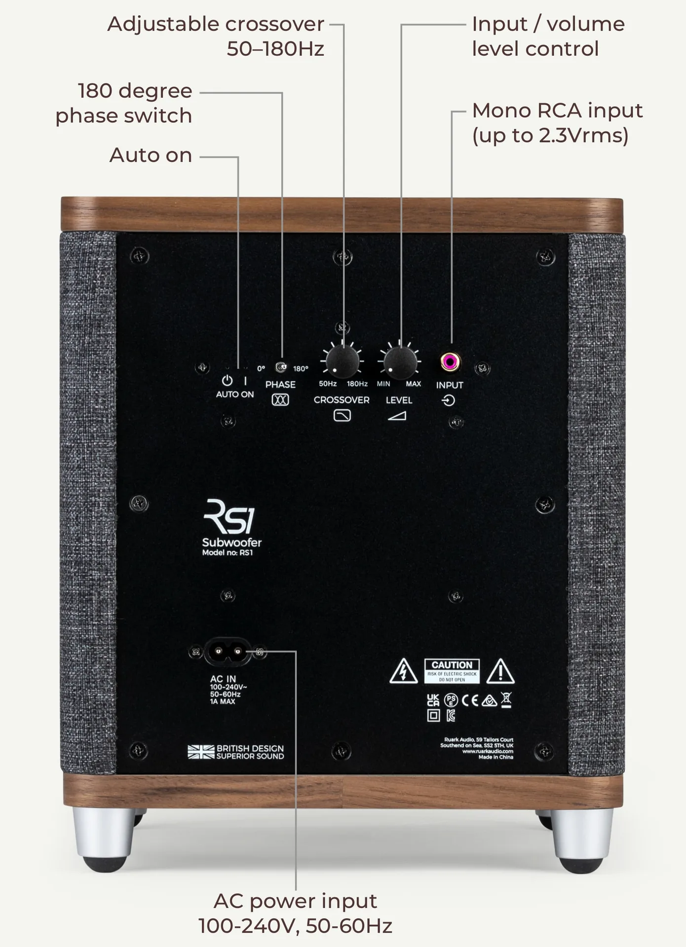 Mặt sau Ruark RS1: crossover level phase RCA auto-on District M