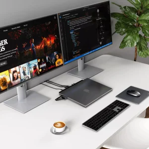 Dual Dock Stand dưới MacBook hai màn hình