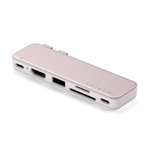 Satechi USB-C Snap Hub màu Blush nhìn nghiêng trên nền sáng