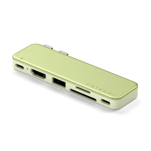 Satechi USB-C Snap Hub màu Citrus nhìn nghiêng, hai cổng USB-C và dải cổng trước