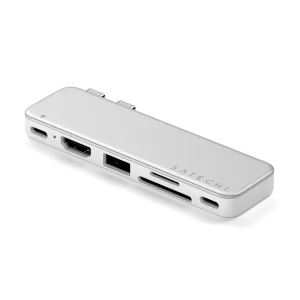 Satechi USB-C Snap Hub màu Silver nhìn nghiêng, cổng HDMI và USB