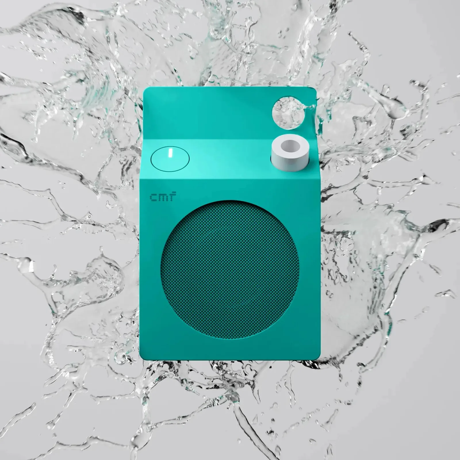 CMF Speaker S màu turquoise giữa nước, minh họa chuẩn IP68