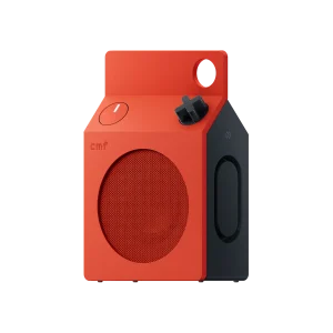CMF Speaker S màu cam, mặt lưới tròn, núm trên nóc và lỗ móc