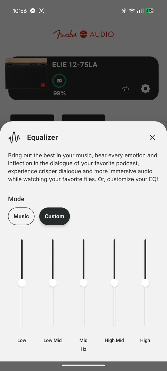 Equalizer Custom 5 band Low Low Mid Mid High Mid High Fender Audio app District M