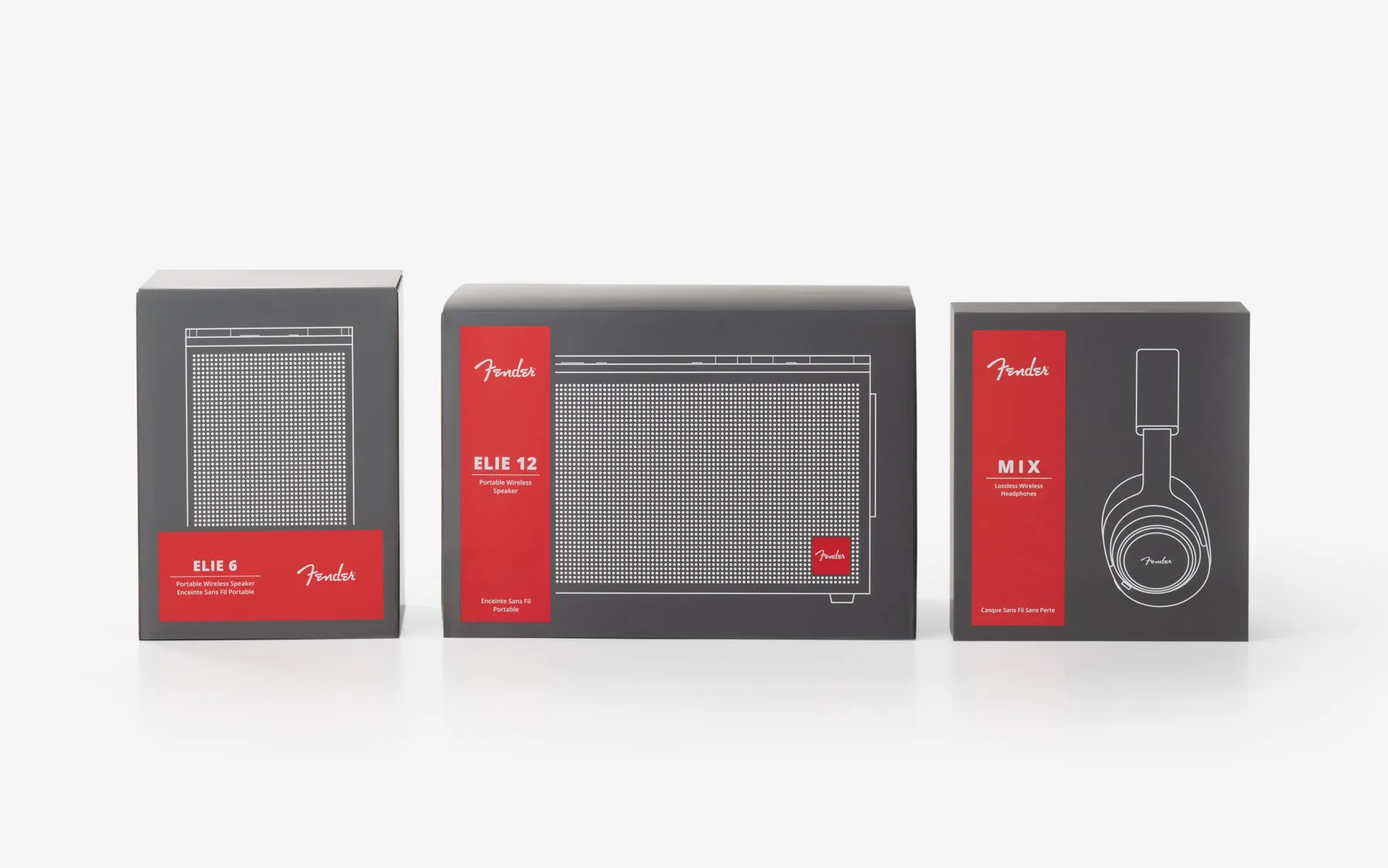 Chi tiết Fender Packaging cờ đỏ logo và mô tả song ngữ District M