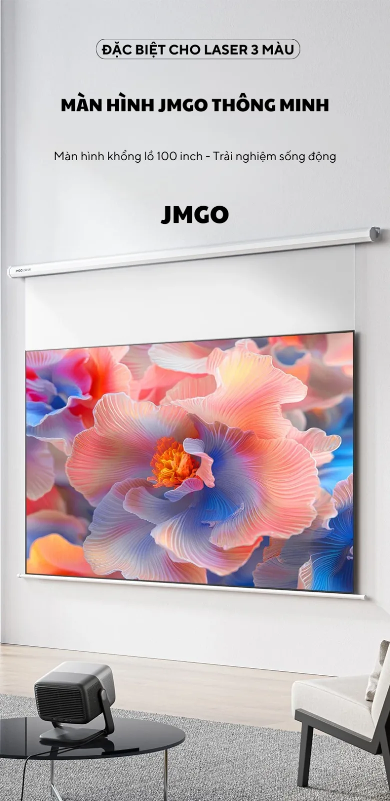 Màn chiếu điện JMGO 100 inch trong phòng xem phim gia đình