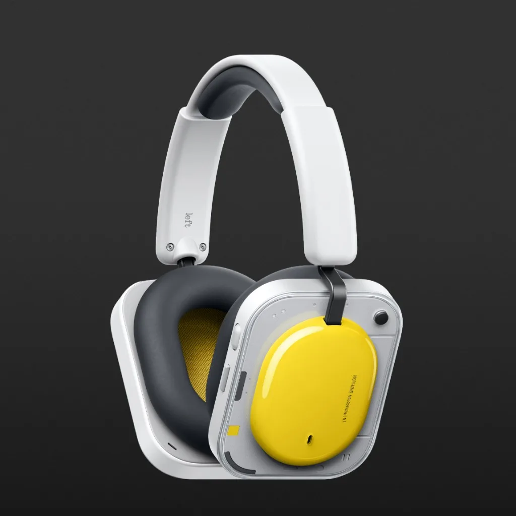 Nothing Headphone (a) màu vàng trắng, vỏ trong suốt, nền xám