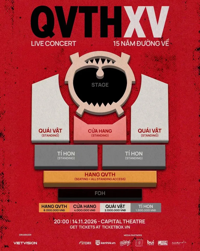 Sơ đồ hạng vé live concert QVTH XV tại Capital Theatre