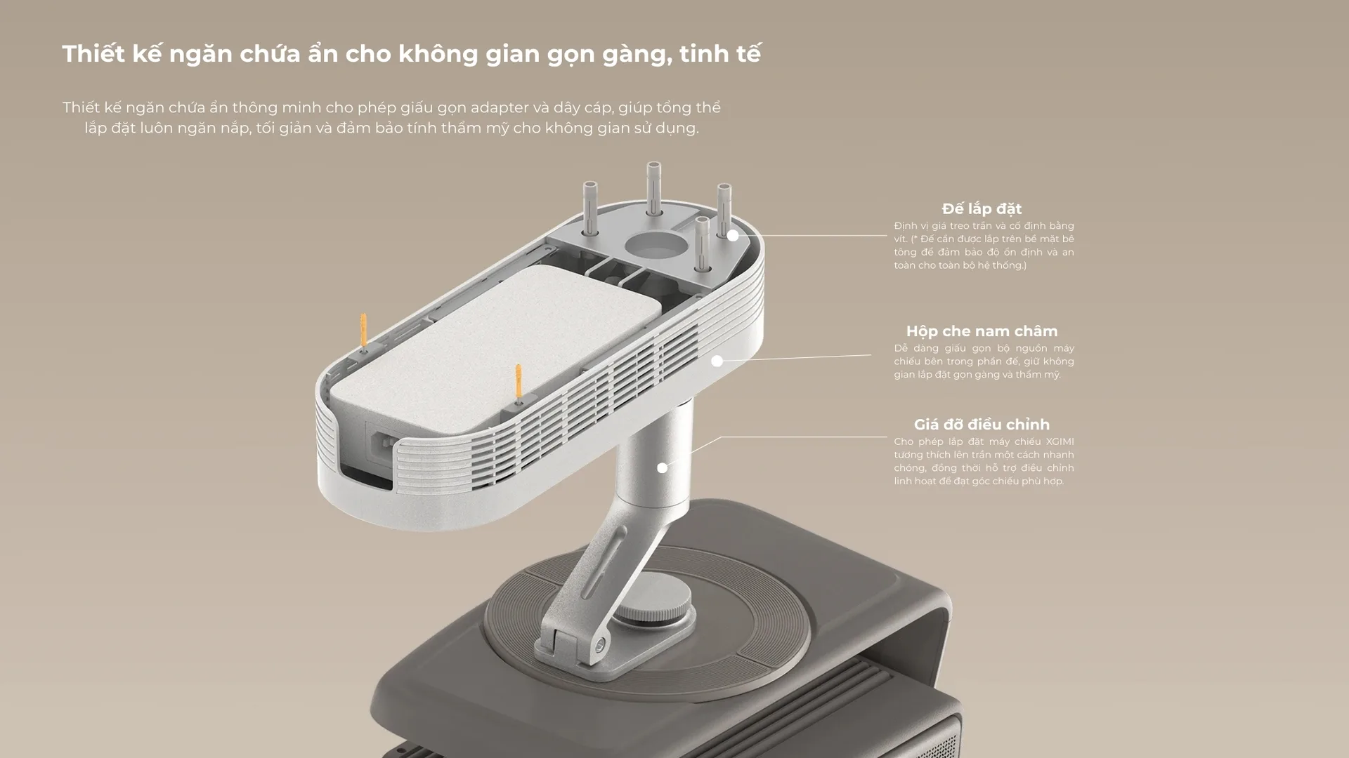XGIMI Ceiling Mount ngăn chứa ẩn giấu adapter và cáp